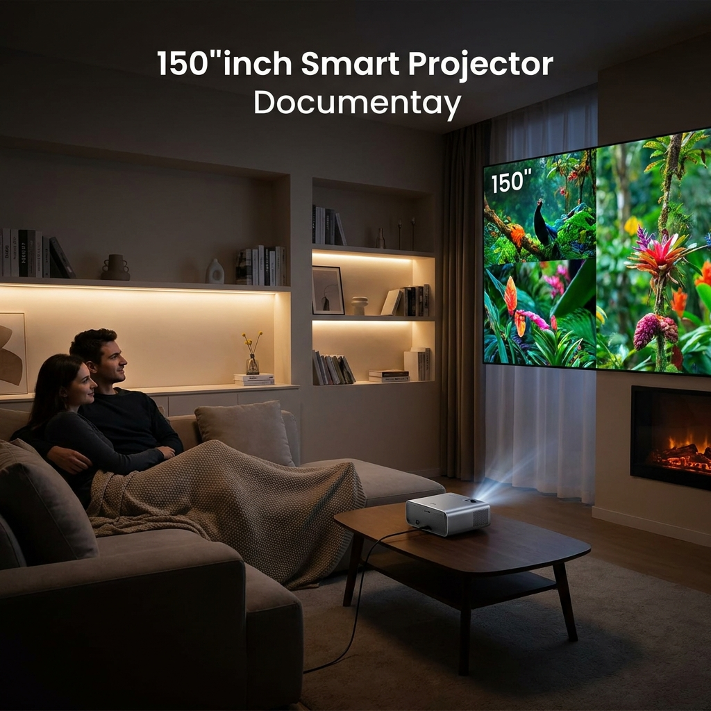 4K Projector — Couple Watching Movie in Living Room