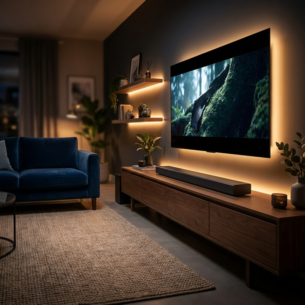 Soundbar — Installed Under TV in Modern Living Room