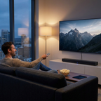 Soundbar — Man Using Remote Control on Sofa