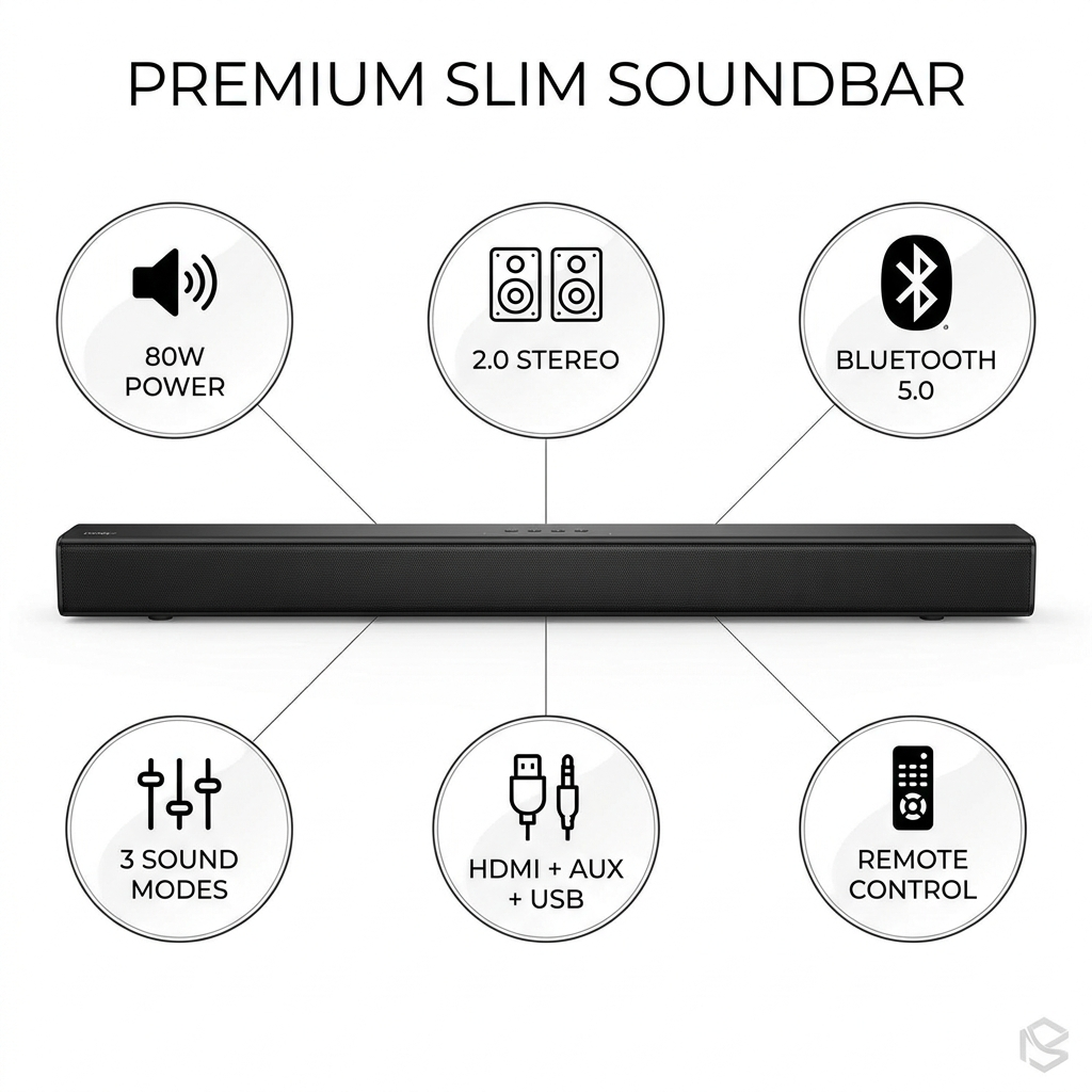 Soundbar — Feature Spec Callout Infographic