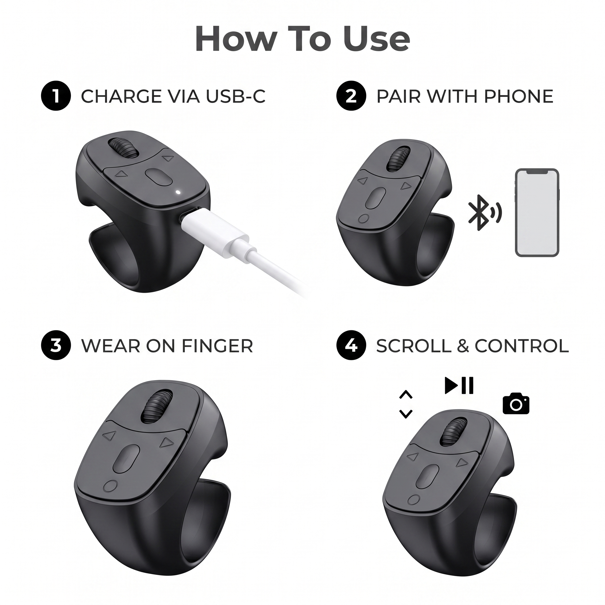 FlickRing Bluetooth Scroll Remote — how to use step by step