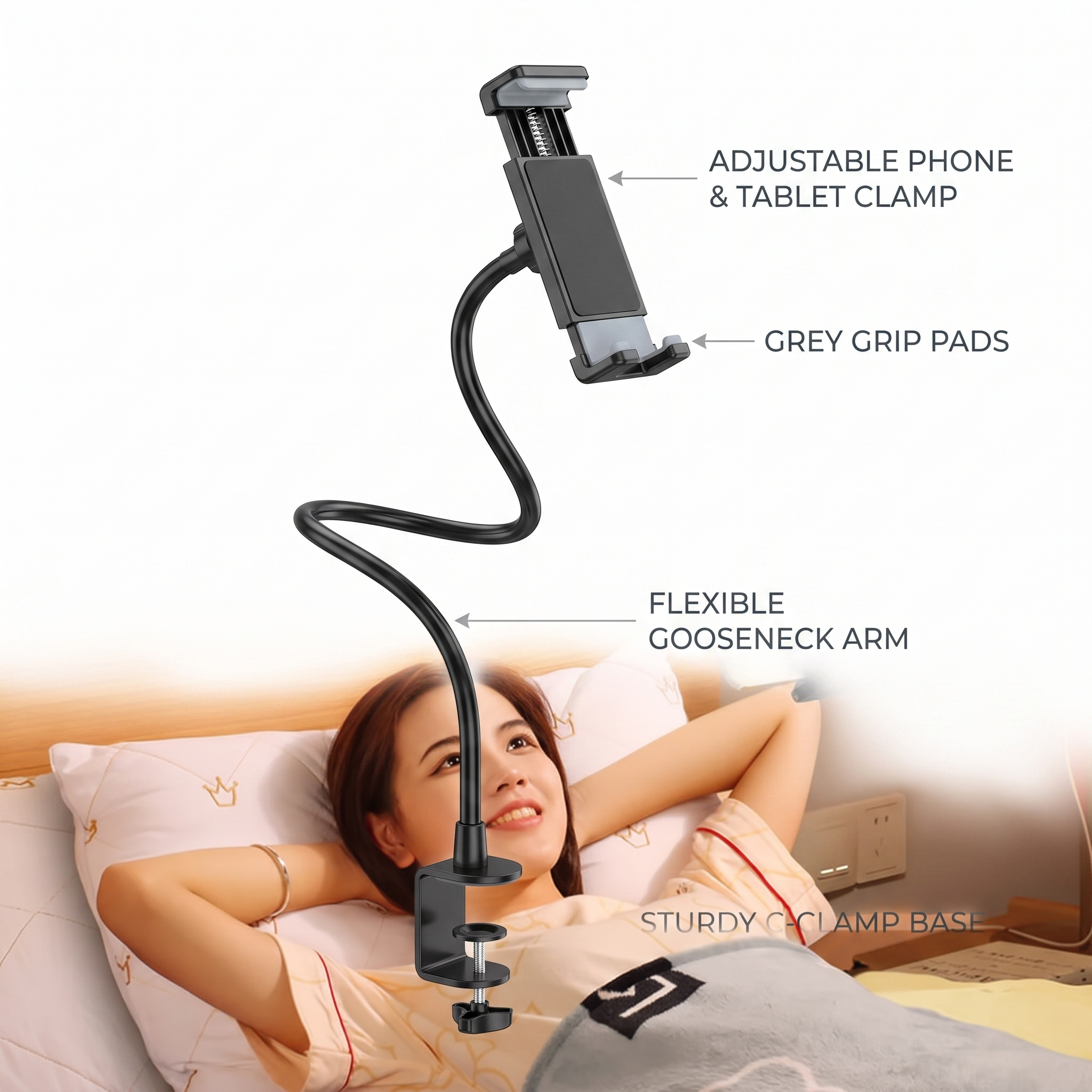 FlexArm Gooseneck Phone Holder — key features