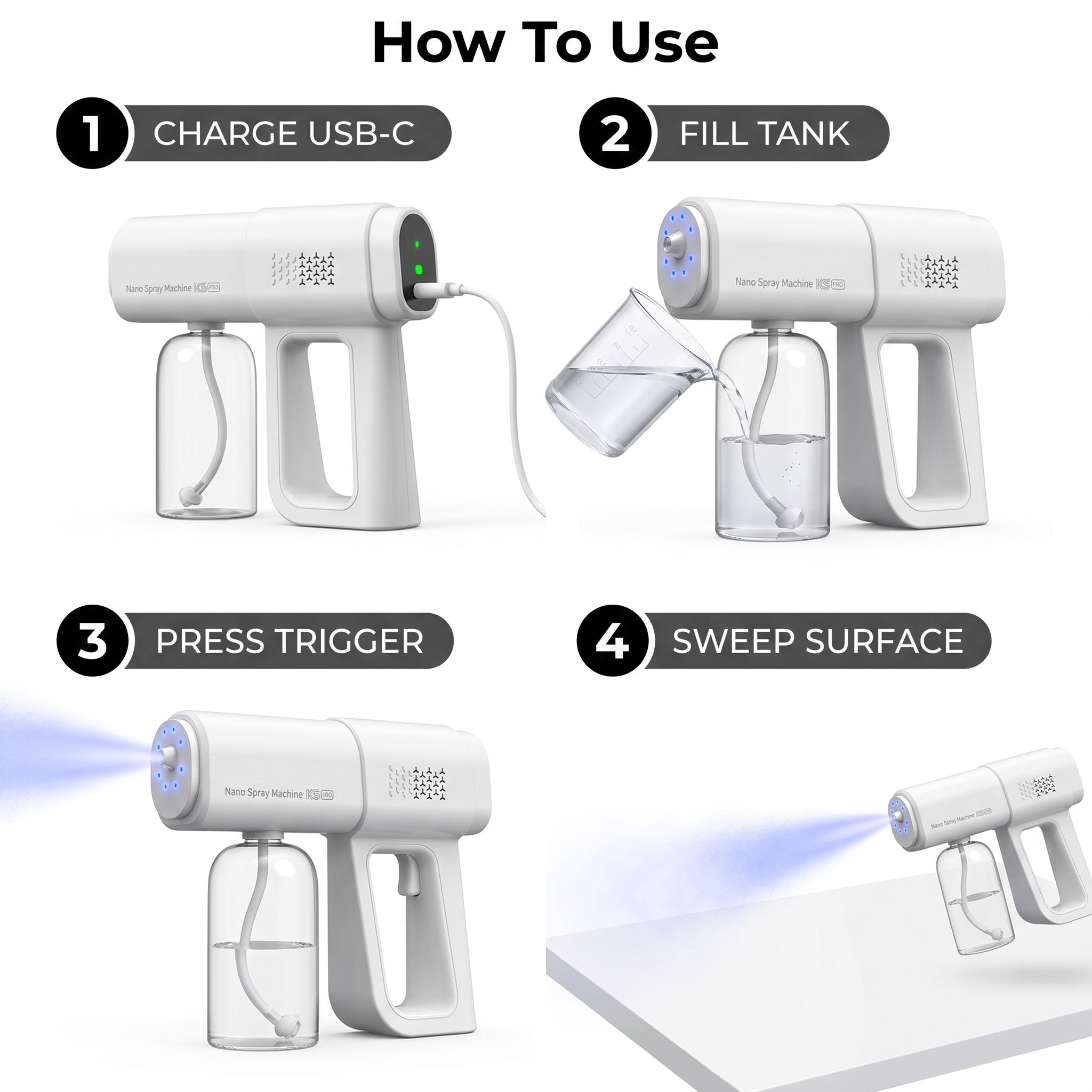 AeroClean Nano Sanitizer Gun — how to use step by step