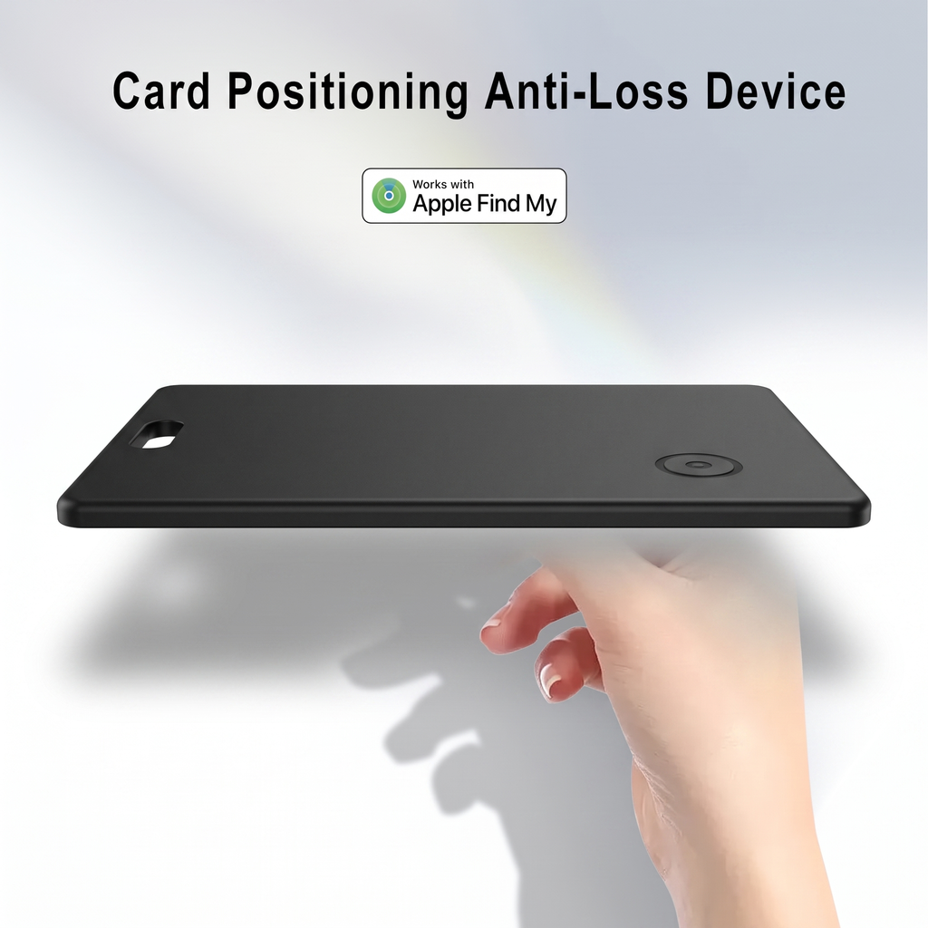 SlimTrack iOS Tracker Card — edge showing ultra-thin design