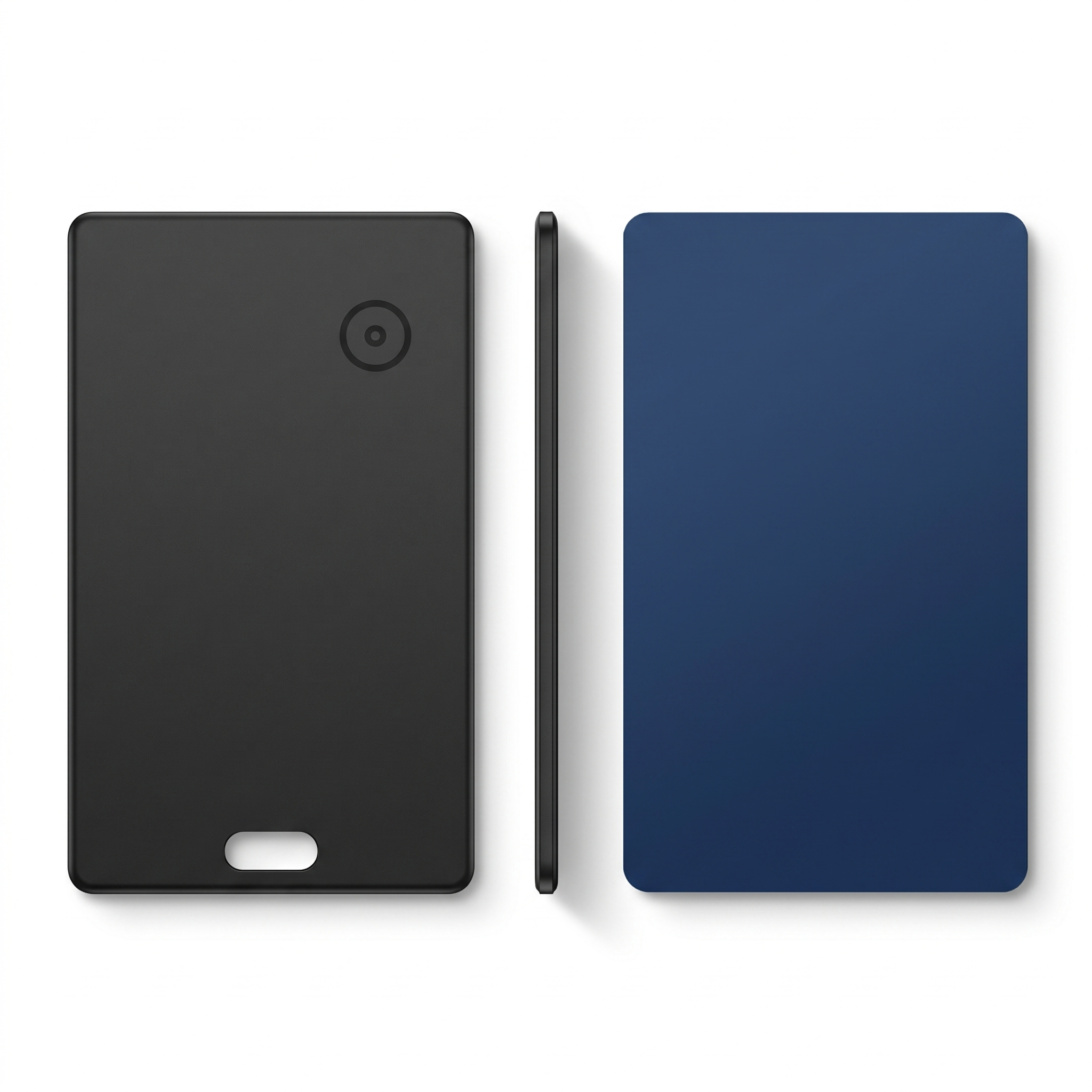 SlimTrack iOS Tracker Card next to a credit card for size comparison