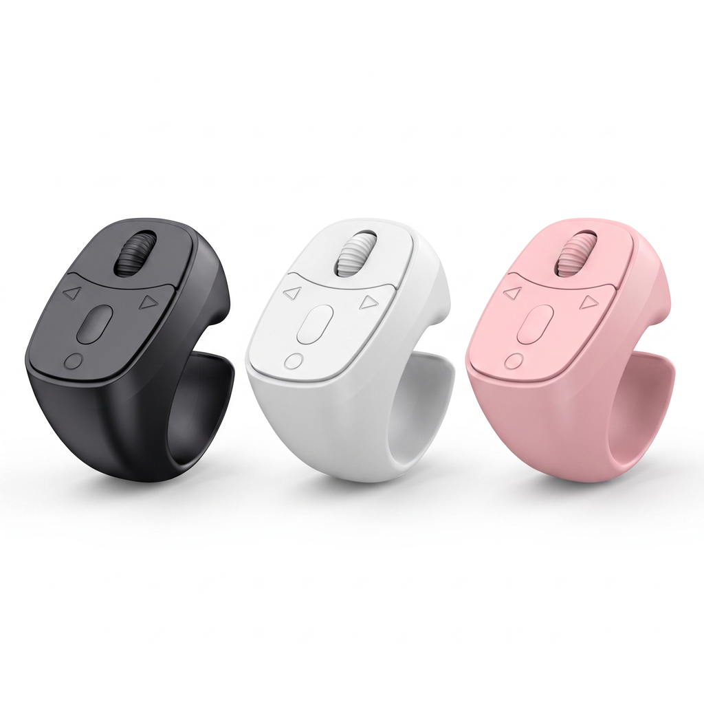 FlickRing Bluetooth Scroll Remote — available colors: black, white, pink