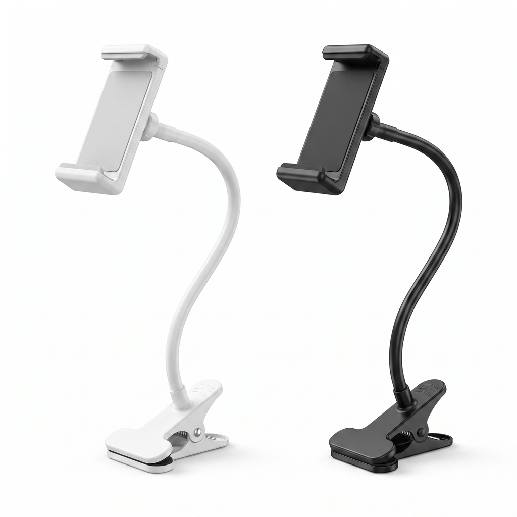 FlexArm Gooseneck Phone Holder — available in white and black